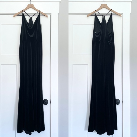 Jenny Yoo Cowl Neck Velvet Bridesmaid Gown Black Sullivan Maxi Dress - Picture 3 of 10